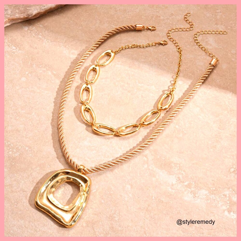 Metal Chunky Statement Necklace Stack With Pendan… - image 5